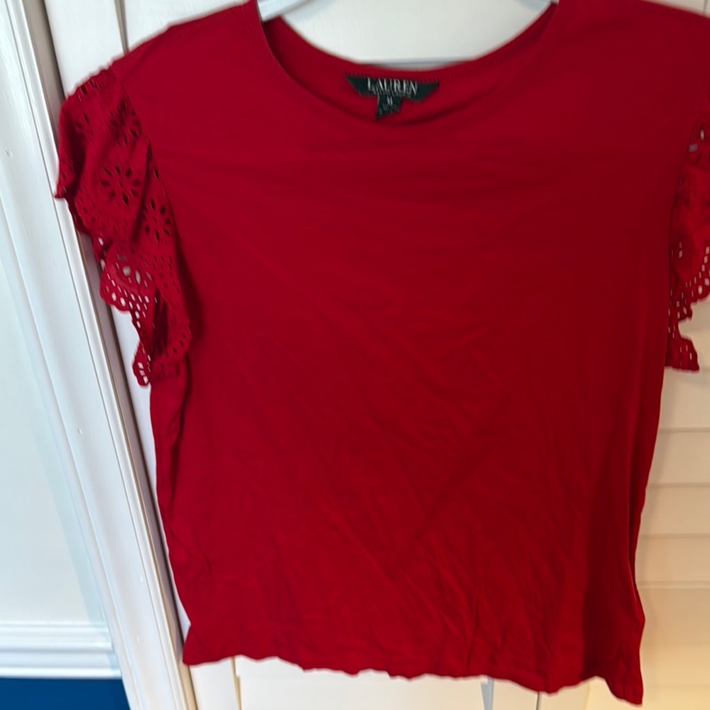 Ralph Lauren Red Eyelet Sleeve Blouse
